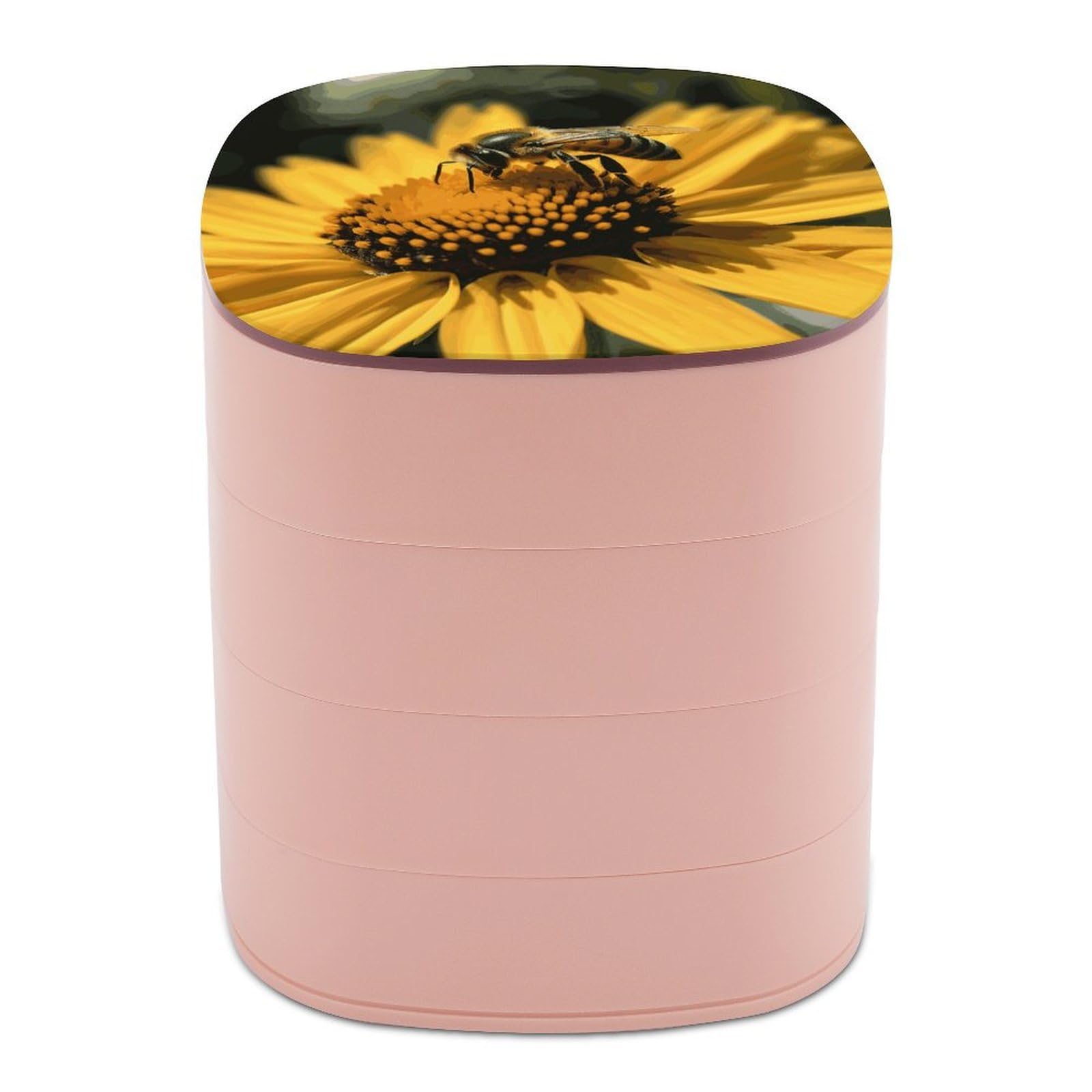 FekiLoot Rotating Yellow Flower with Black Bee Jewelry Box Large Capacity Jewelry Organizer with Mirror 4 Tier Hoop Ring And Earring Holder With Lid Small Travel Jewelry Case for Women