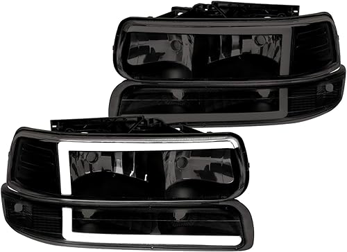 Spec-D Tuning Barra LED negra con lente ahumada + luces de parachoques, reflector transparente de 4 piezas, compatible con Chevy Silverado