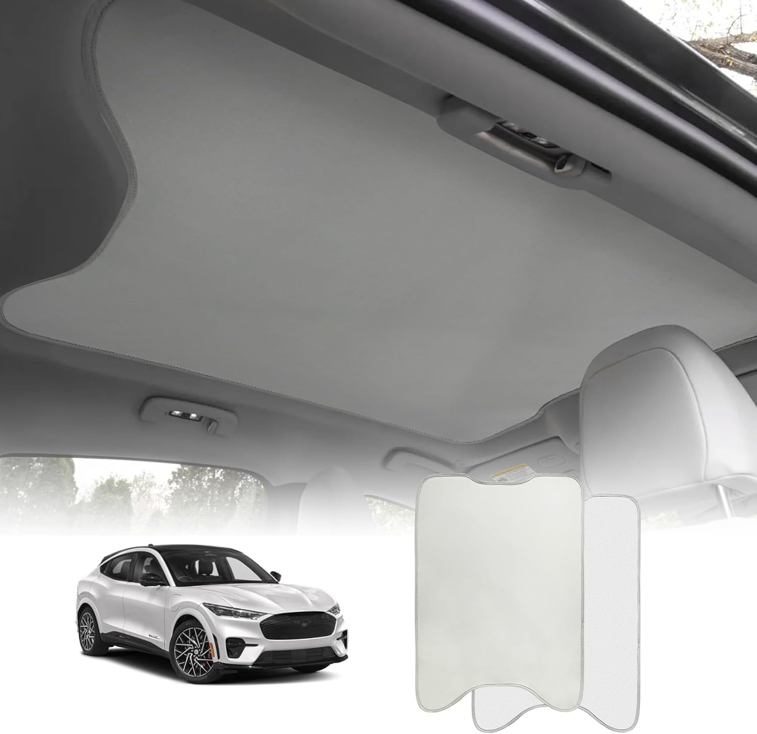 AOSKonology Foldable Roof Sunshade Compatible with Mustang Mach-E 2021-2024 Accessories Upgraded Heat Reflective Tech Accessories,Sunroof Reflective Cover Blocks Glare Blocks UV Ray (Grey)