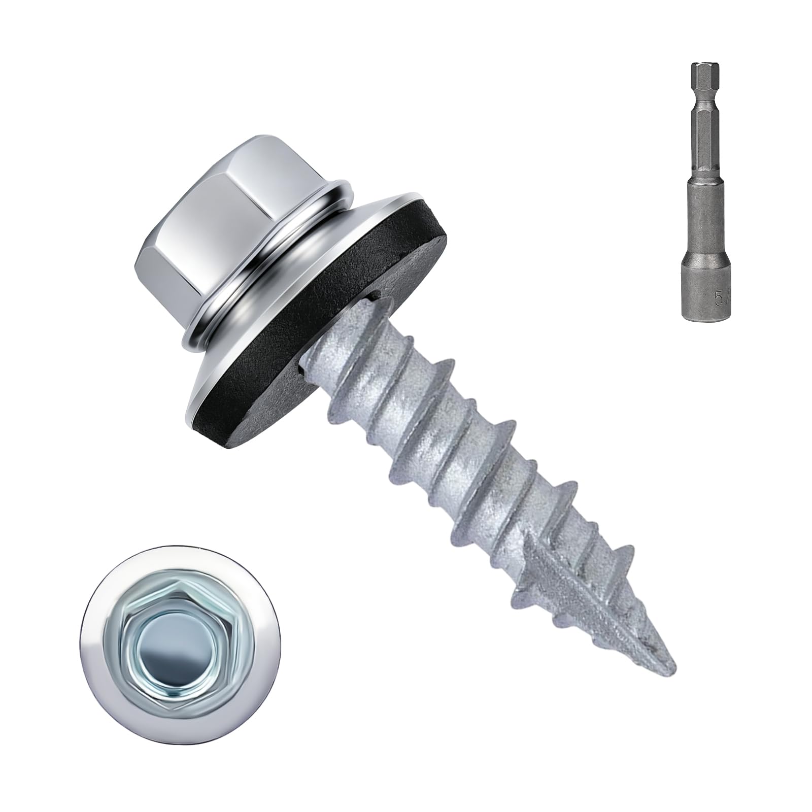 Silver Roofing Screws - 300 Pack #10 x 1" -1