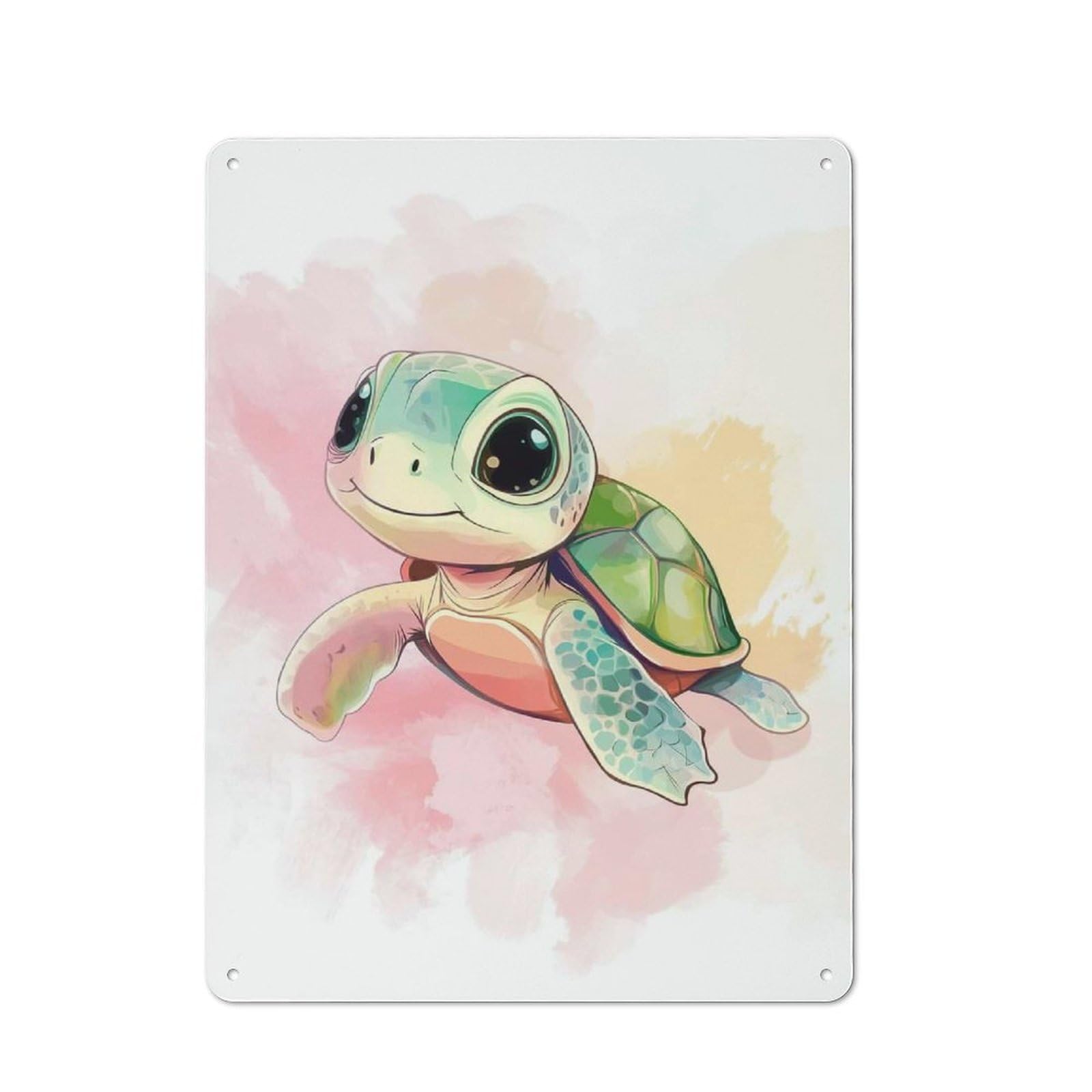 Tin Wall Plaque 40x30cm with Cartoon Watercolor Turtle for Pub Or Café, for Hospitality Wall Decor Collectors