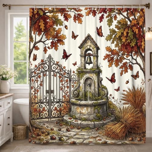 Rideau de douche extra long polyester imperméable motif feuilles papillon 243cm - 2