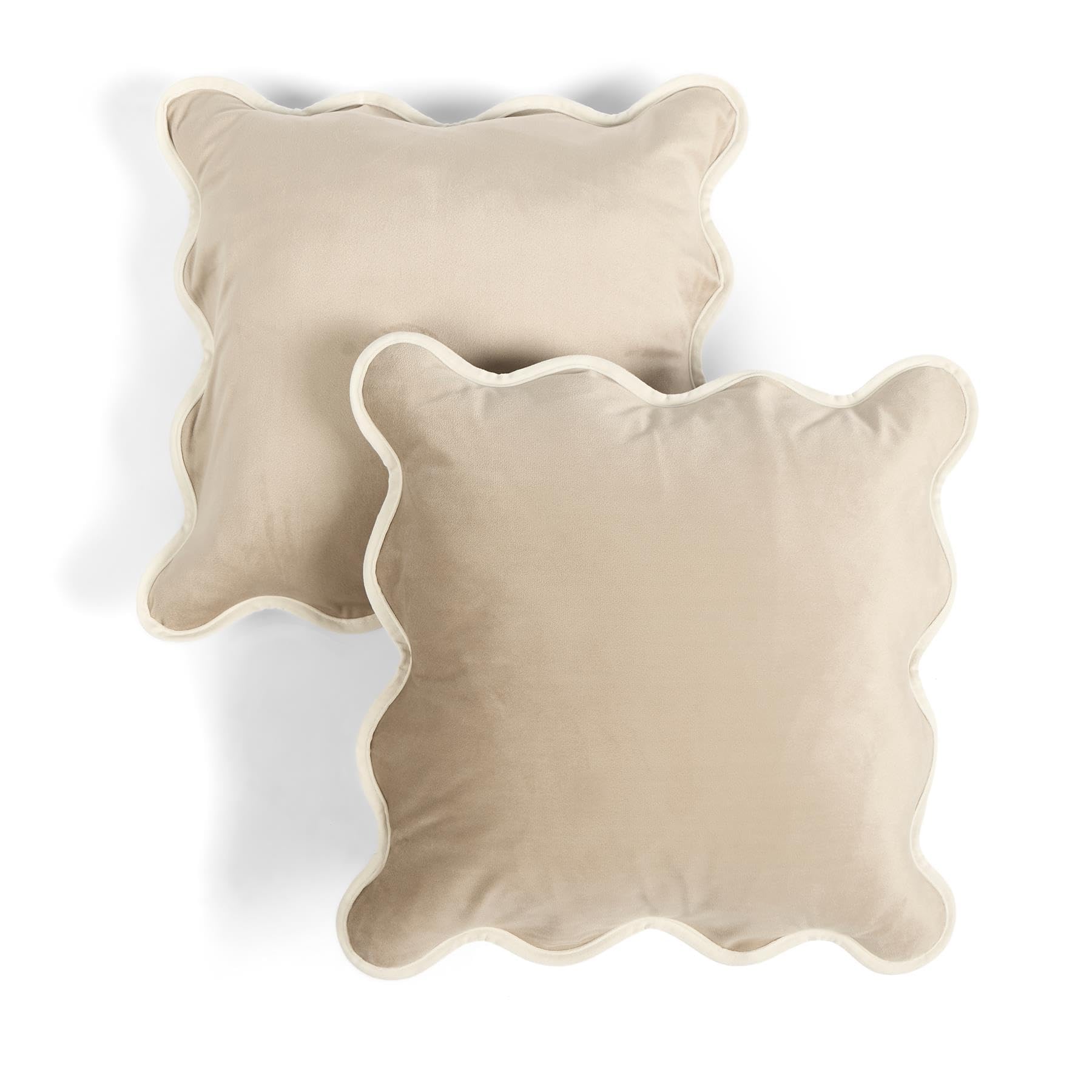 Ohs Natural/Cream Cushion Covers 45 X 45Cm Matte Velvet, Soft Scallop Edge Decorative Throw Pillow Covers With Invisible Zipper For Living Room Bedroom Square Pillowcases 2 Pack,