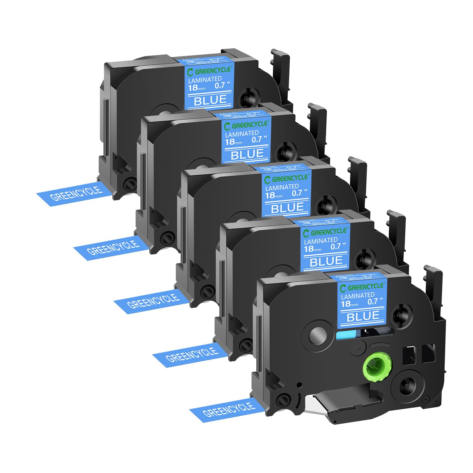 GREENCYCLE Compatible for Brother TZe-545 TZe545 TZ545 TZ-545 AZE Label Cartridge 18mm 0.7 Inch 3/4" White on Blue Laminated Label Tape for PTD400,