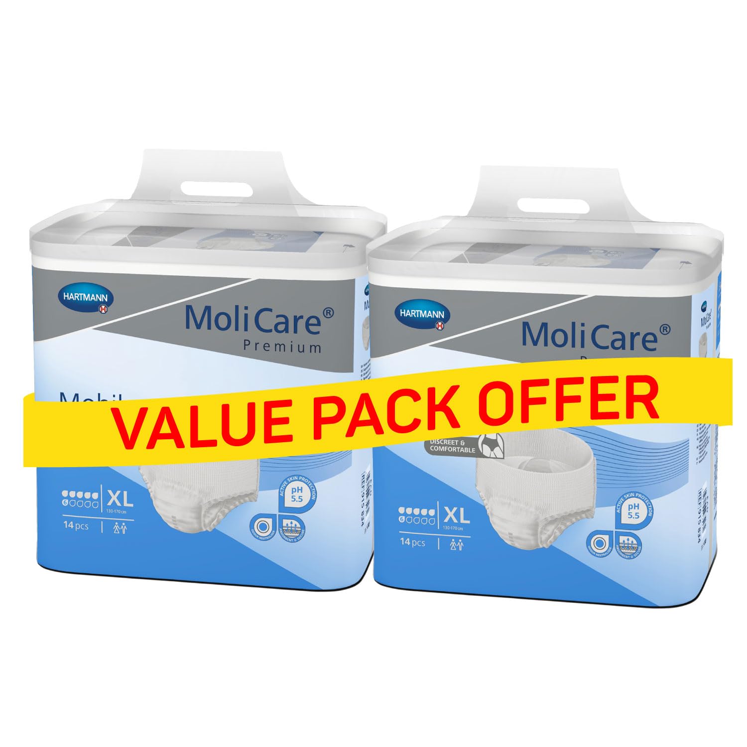 MoliCare Bundle offer 2 packs, Adult Diaper Pants, Premium Mobile, Diapers pants for adult incontinence, Unisex, Extra Large, 6 drops, 14 pieces/pack