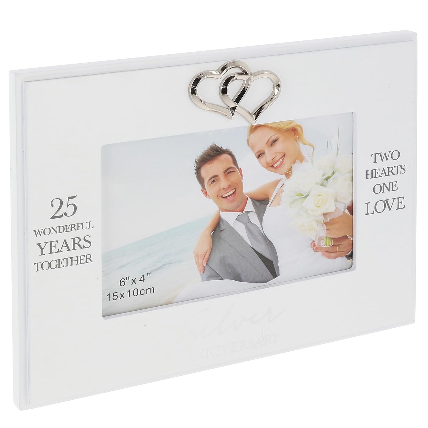 Shudehill Giftware 25Th Heartfelt Words Anniversary 6X4 White Hearts Photo Frame - Silver, 40Th Ruby, 50Th Golden (25Th)
