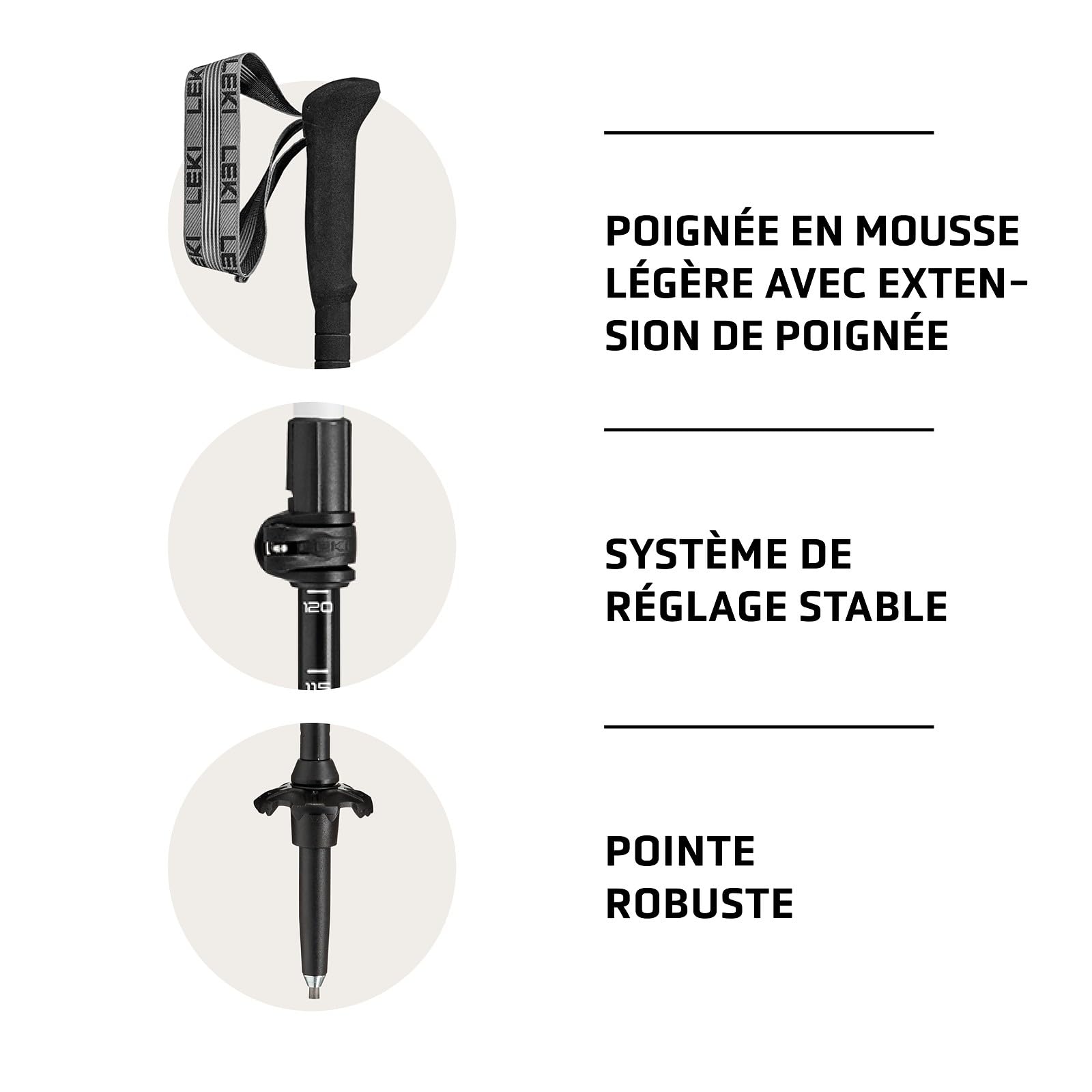LEKI Skytera Lite Bâtons de randonnée pour Homme et Femme | Bâtons de Trekking réglables en Aluminium (90-135 cm) avec Plateau de Trekking | Poignée en Mousse Confortable + rallonge de poignée |