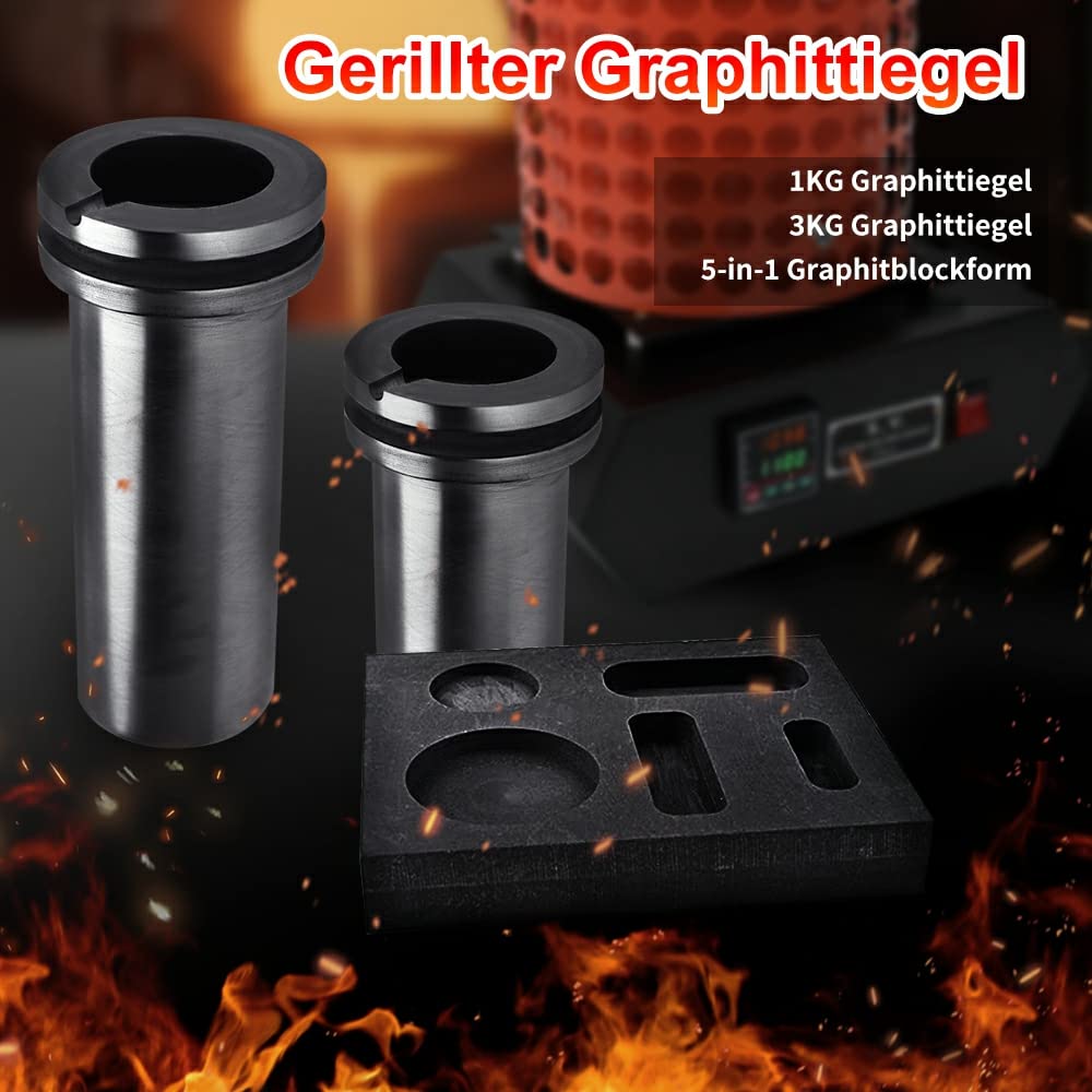 FASTTOBUY 3kg Digitale Schmelzofen 1100°C /2012°F, Automatischer Schmelzofen für Metall, Elektrisches Schmelz Ofen Kit mit 2 Graphittiege und Graphit Barrenform