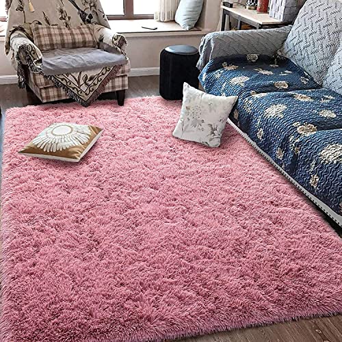Image of Handmade 2 Inch Pile Height Super Soft Touch Export Quality Plain Shag Rectangular Carpets For Home Size 12 X 15 Feet Blues Pink