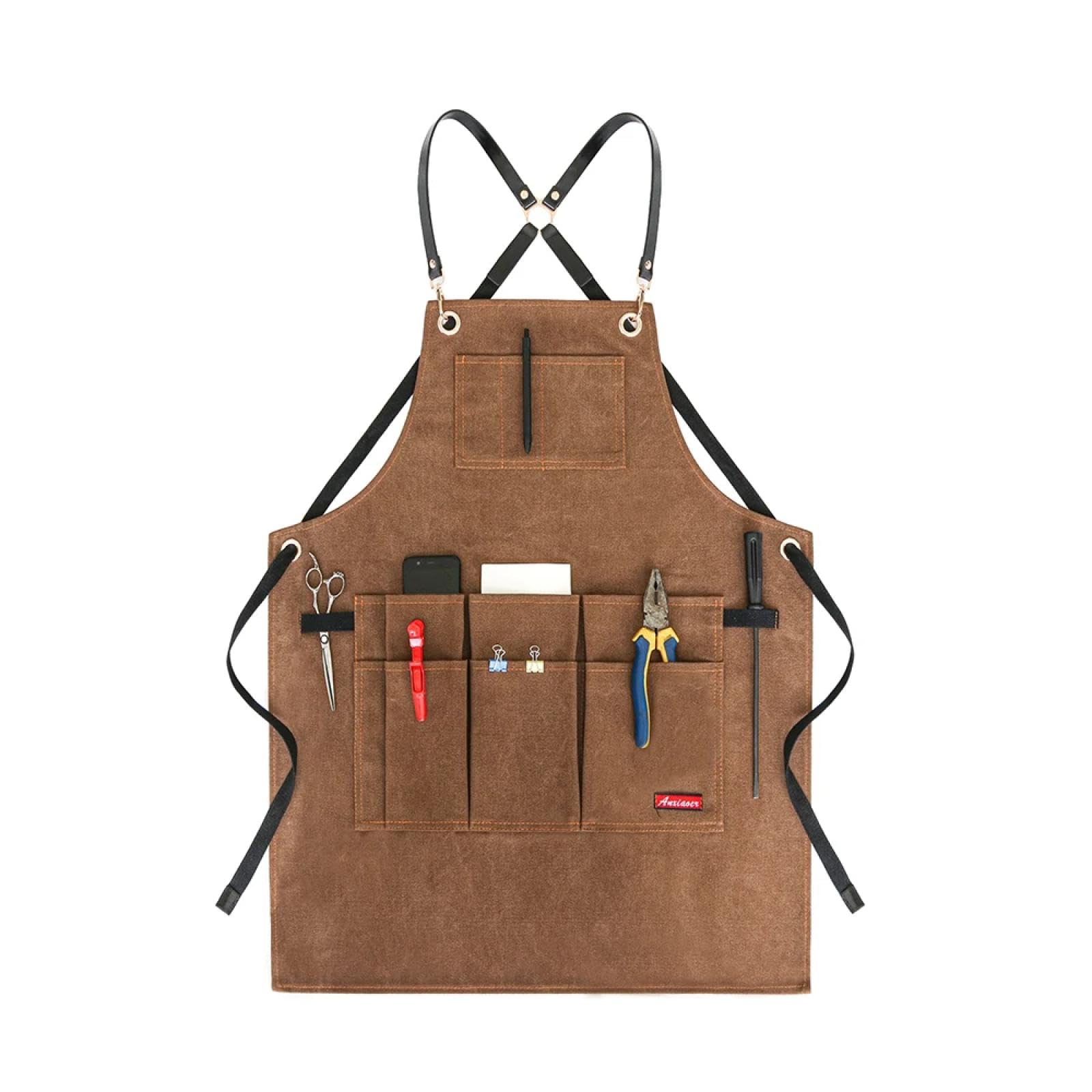 Delantal Cocina Baberos Delantales Delantal De Trabajo De Lona Encerada Resistente con Bolsillos Delantal De Carpintero Y Herrería para Hombres