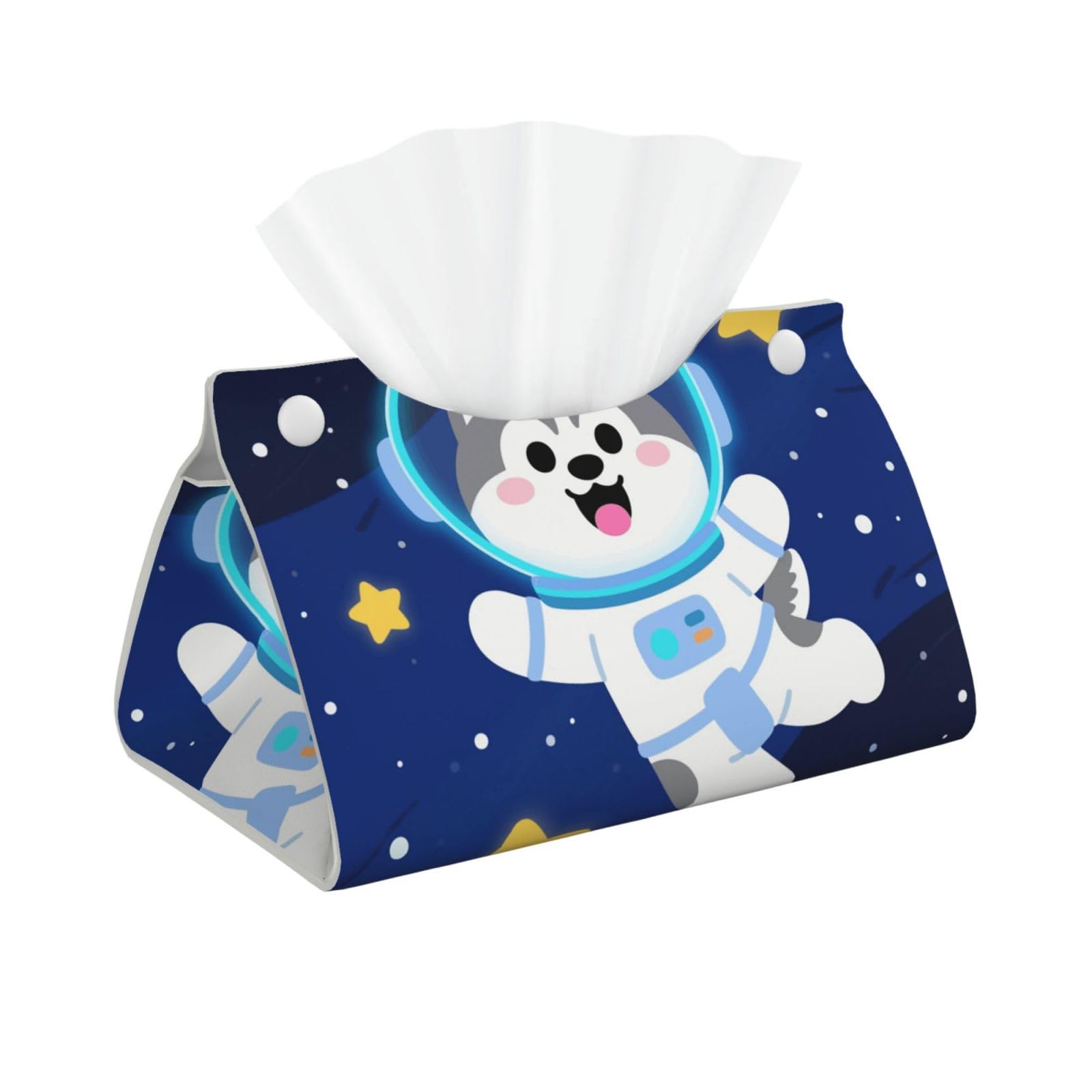 Pu Leather Tissue Box Cover, Cute Husky Astronauts On Space Rectangle Tissue Case Covers Decorative Tissue Box Holder Waterproof Tissue Holder Organizer for Bathroom Home Office