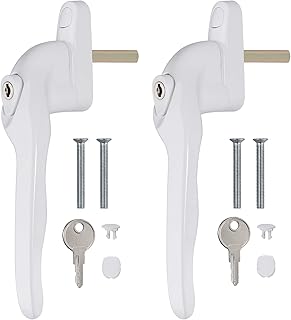2 PCS Window Handle, Kamtop UPVC Window Locking Handles 40mm Spindles with Keys, Cranked Window Handles Universal White Double Glazing Replacement Window Handle Childproof Window Latch