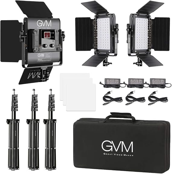 GVM RGB LED Video Lighting Kit, 800D Studio Video Lights with Panel, APP Control for YouTube Photography Lighting, 3200K-5600K, 8 Kinds of The Scene Lights, 3 Packs