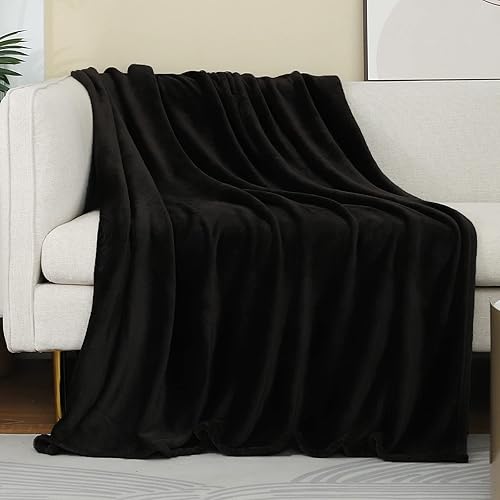 JIAHANNHA - Manta de franela de forro polar tamaño Twin (60x80 pulgadas), manta color negro para sofá o cama, de 280 GSM, manta súper suave,