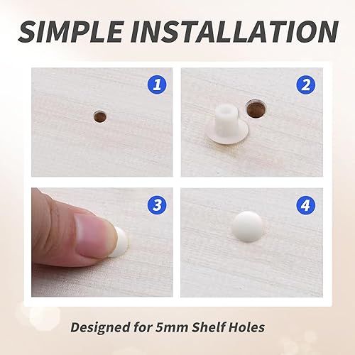 Miniatura 4 de 500 piezas de tapones de plástico para agujeros redondos tipo botón para gabinetes, armarios, estantes de 3/16 pulgadas, tapas de tornillos blancas