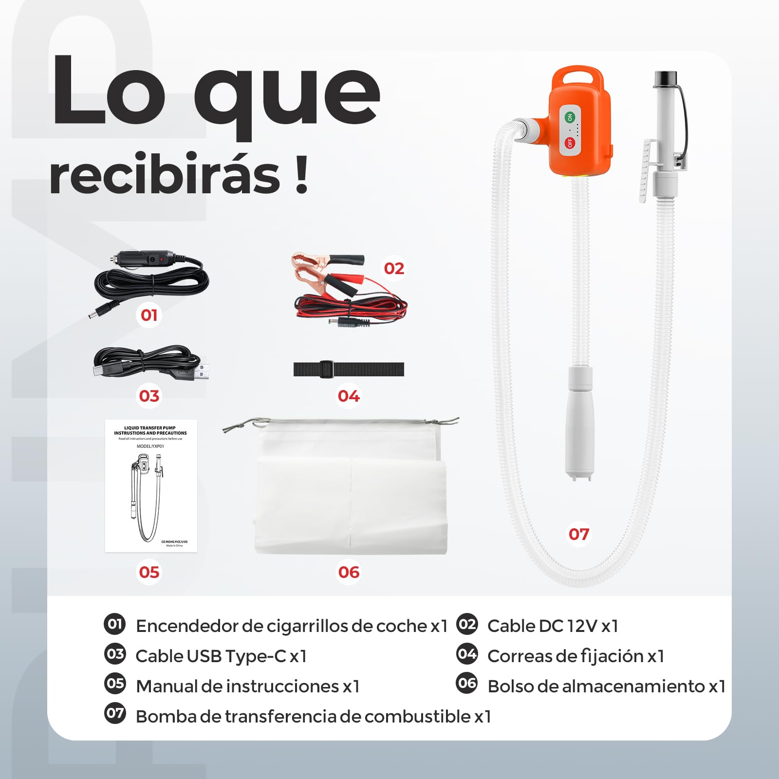 Bomba de transferencia de combustible con sensor de parada automática, Bomba eléctrica de gasolina con pilas, para gasolina diésel y aceite Naranja