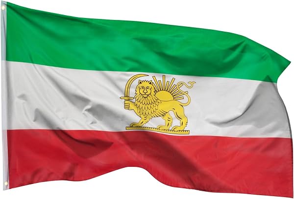 PHENO FLAGS Iran Flagge mit Löwe 90x150cm - wetterbeständige Fahne mit Messingösen, 100% Polyester, robuste Doppelnaht & in lebendigen Farben - ideal für Flaggen-Liebhaber - 1