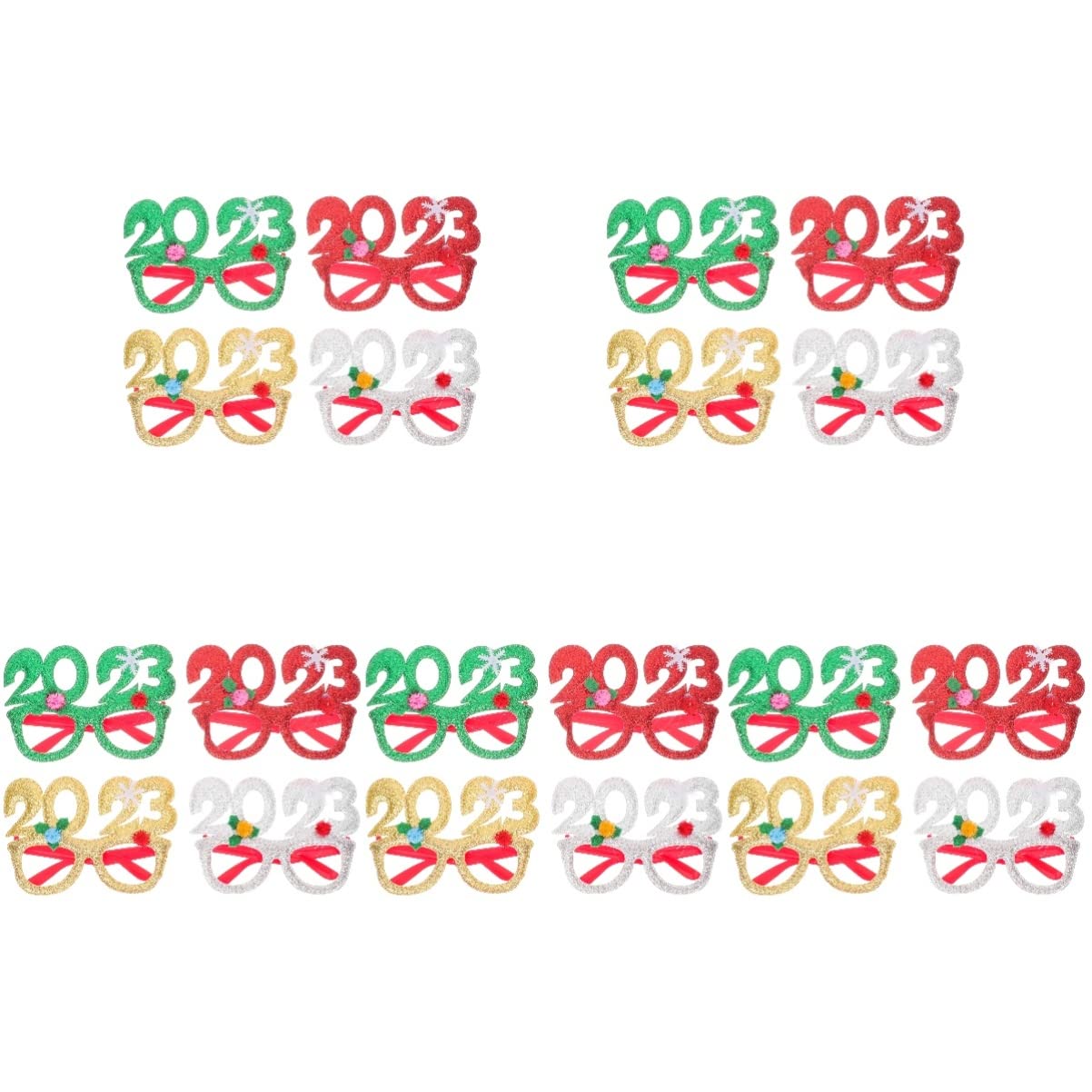 jojofuny 20stücke Neujahrsbrillen Lustige Eyeglasses Als Fotorequisiten Für Weihnachtsfeiern Rot Grün Gold Und Silber Für Partys Und Festliche Anlässe