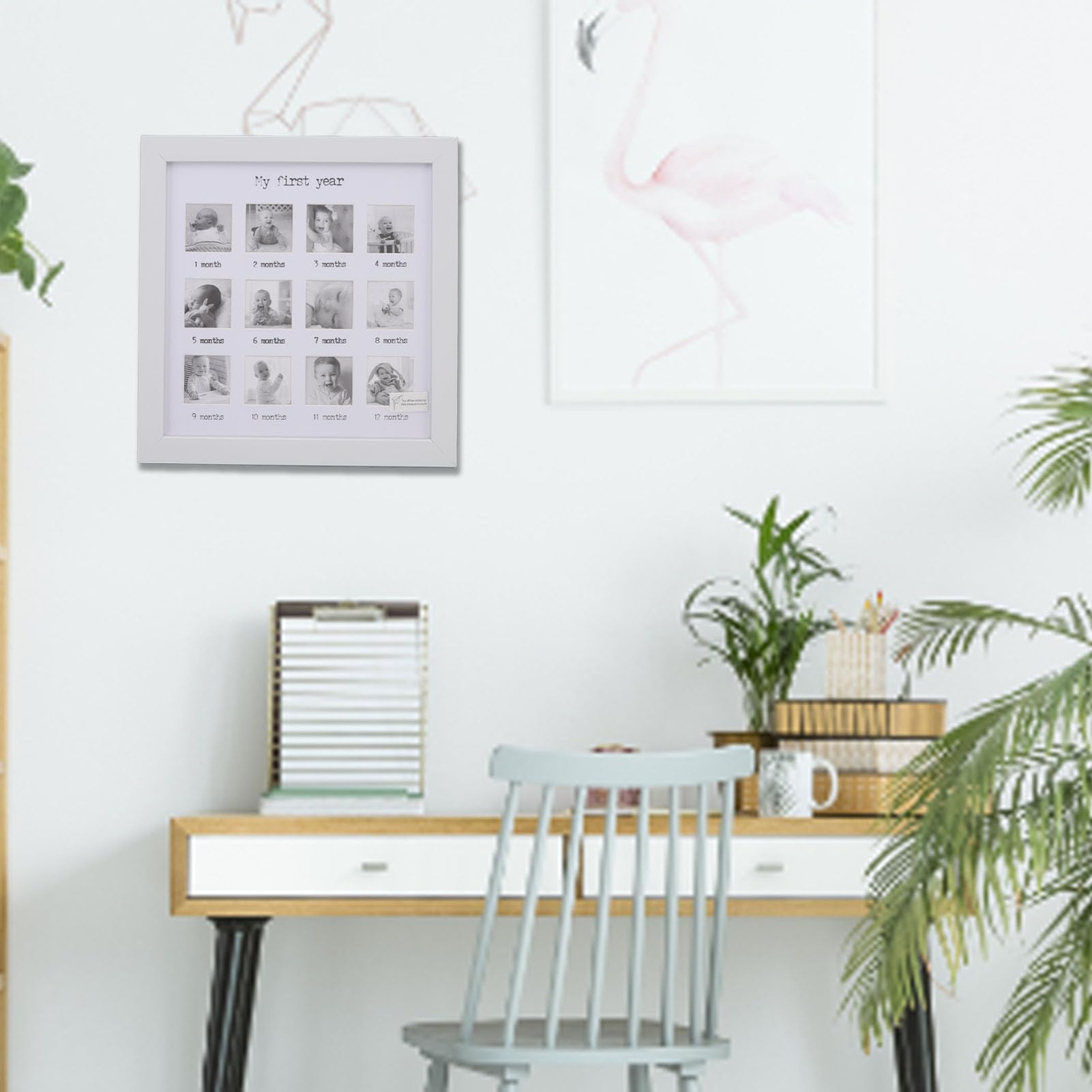 First Year Photo Frame, Growth Record Keepsake Picture Frame For Baby, Sturdy Milestone Collage Frame for Displaying Collection Cards, Portrait, Decor, Good Gifts, White