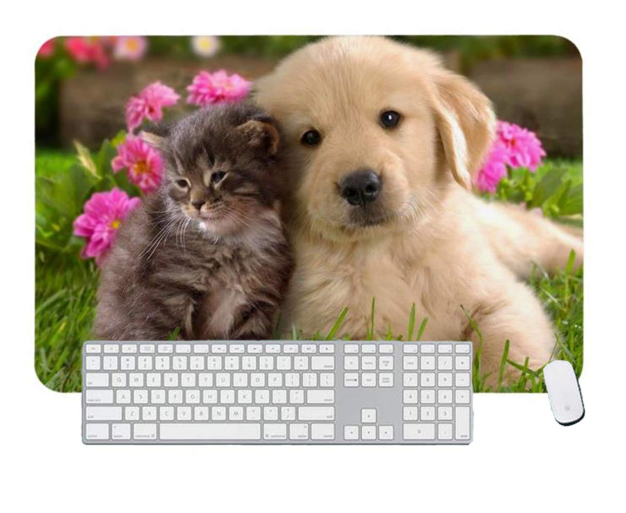 Gaming Mouse Pad Cute Dogs and Cats Take Pictures for Desktop and Laptop 1 Pack 900x400x3mm/35.4x15.7x1.1 in