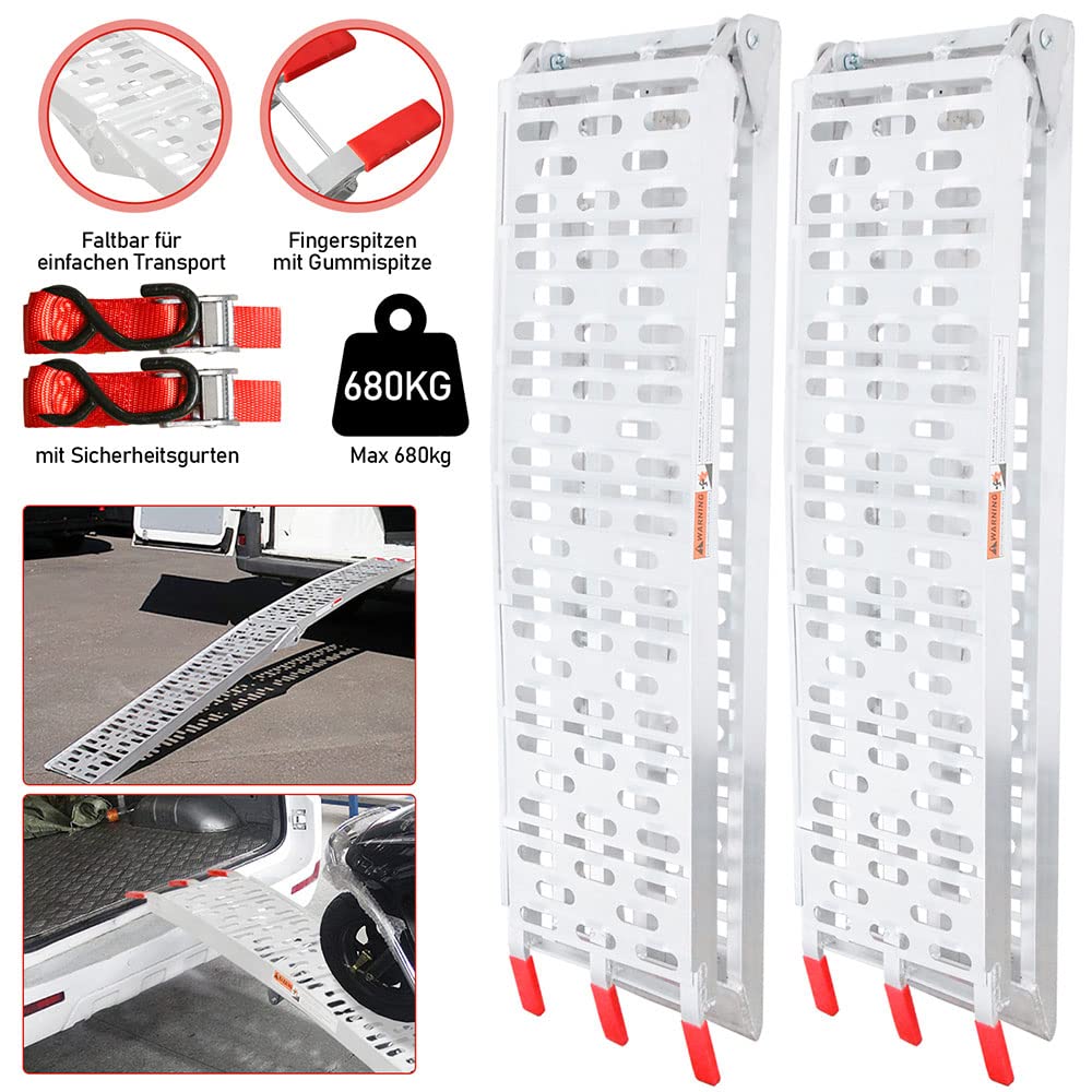 2 rampe di carico pieghevoli, 680 kg, in alluminio, 226 x 30,5 x 5,5 cm, per moto, ATV, quad, auto, rimorchi