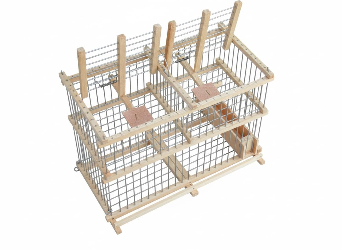 Handmade Bird Transport Cage with Wooden Feeder & Dual Safe Recovery Chambers