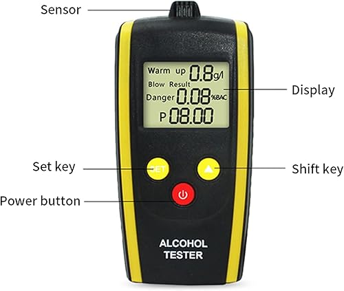 Miniatura 5 de HT 611 - Probador de alcohol para el aliento, alcoholímetro portátil para el aliento, pantalla LCD de alta resolución, advertencias visibles,
