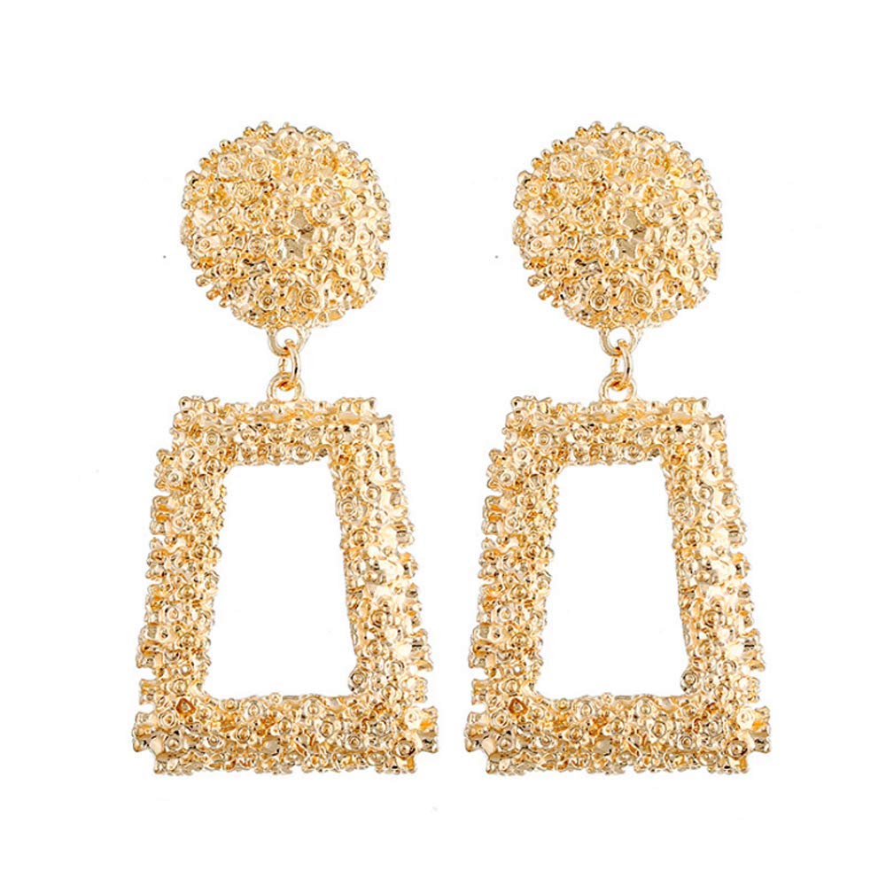 Hollow Geometric Large Square Dangle Earrings Metal Statement Drop Earrings Punk Bohemian Raised Textured Design Big Hoop Earrings for Women Fashion Jewelry