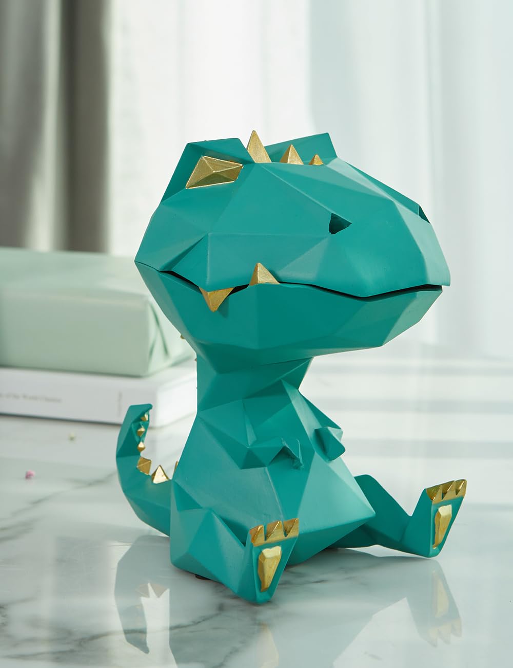 HAUCOZE Cuenco de Dulces Dinosaurio Jarra de Galletas Escultura Decorativa Moderna Arte Hogar Regalo para Familiares Amigos Amantes Verde 18cm