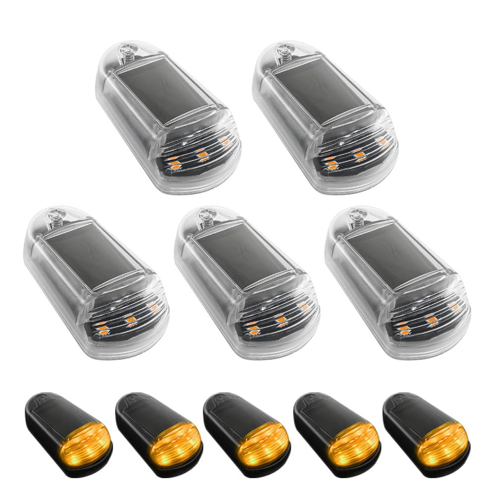 Solar Powered Cab Lights, New No Drill Solar Powered Cab Lights for Truck, IP68 Waterproof Wireless Cab Marker Roof Lights, LED Lights Vibration Sensor Roof Lights App Control (Yellow Light, White)