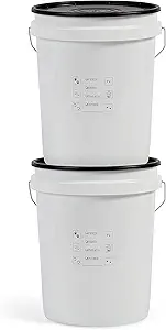 United Solutions Airtight Pet Food Storage Container, 5 Gallon Capacity, Great for Dog Food, Cat Food, Bird Seed, Dry Food Storage, White Container with Black Lid, 2-Pack