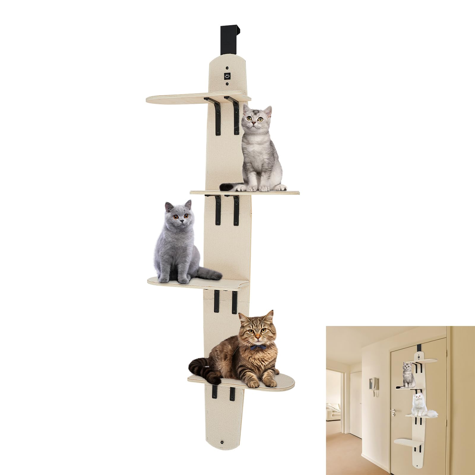 Kratzbaum aus Holz, Türmontage,4-Stufige Vielseitige Katzen-Wandregale,Katzenleiter,Katzenkletterer für Indoor-Katzen,56 x 26 x 170 cm