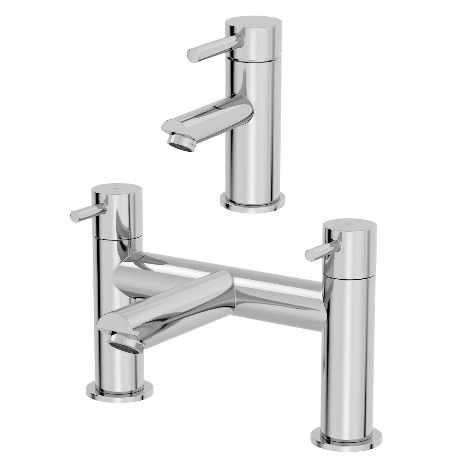 Architeckt® Malmo Bathroom Bath Filler Mixer Tap and Basin Tap Set Deck Mounted Round Twin Lever Handle Modern, Chrome