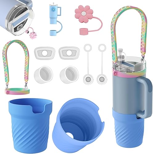 11 piezas para accesorios de copa Stanley, 2 botas de silicona para taza Stanley de 40 onzas, 6 tapones de silicona a prueba de derrames, 2 tapas de