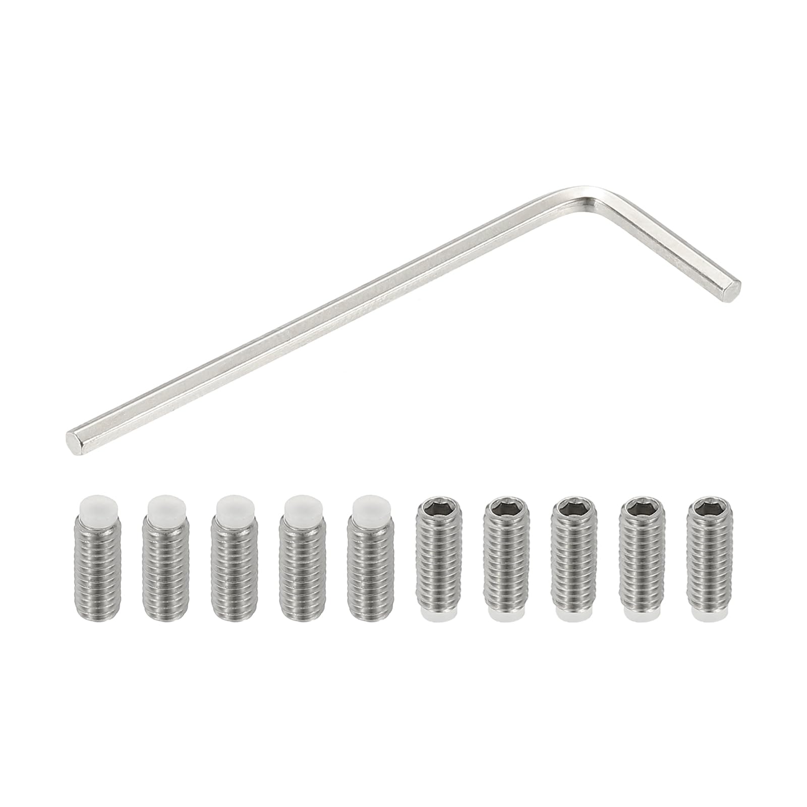 PATIKIL M4x10mm Nylon Tip Grub Screw, 10pcs 304 Stainless Steel Metric Hex Socket Head Cup Point Bolt Anti Slip Internal Hex Drive Hardware with l Key Wrench — image 1
