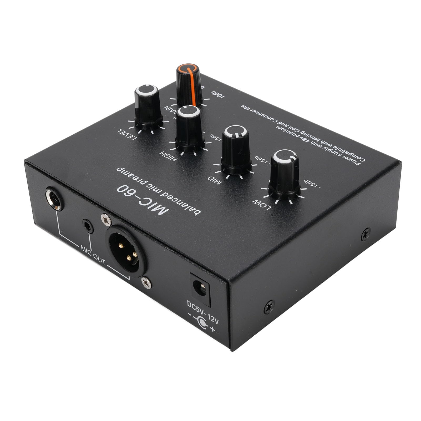 Hidyliu Amplificatore di guadagno del preamplificatore del microfono per la registrazione in studio con alimentazione 48 V per canto podcasting alluminio nero 1 pezzo (#2)