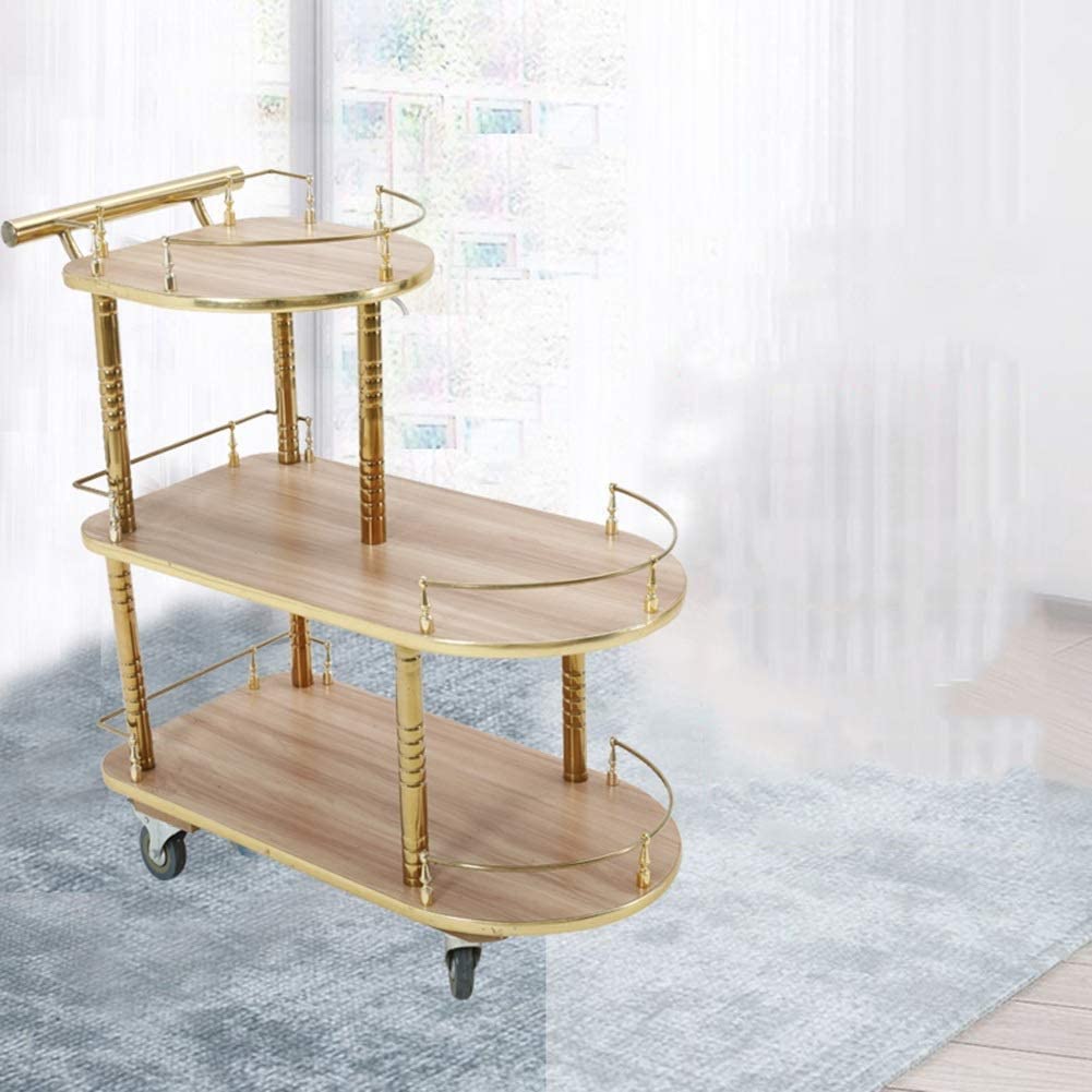 Carrello di servizio per bar, ideale per casa, hotel e ristoranti. Carrello da cucina/bar con 3 ripiani in legno massello e staffa in metallo. Multifunzione, facile da spostare, disponibile in 2 colori.