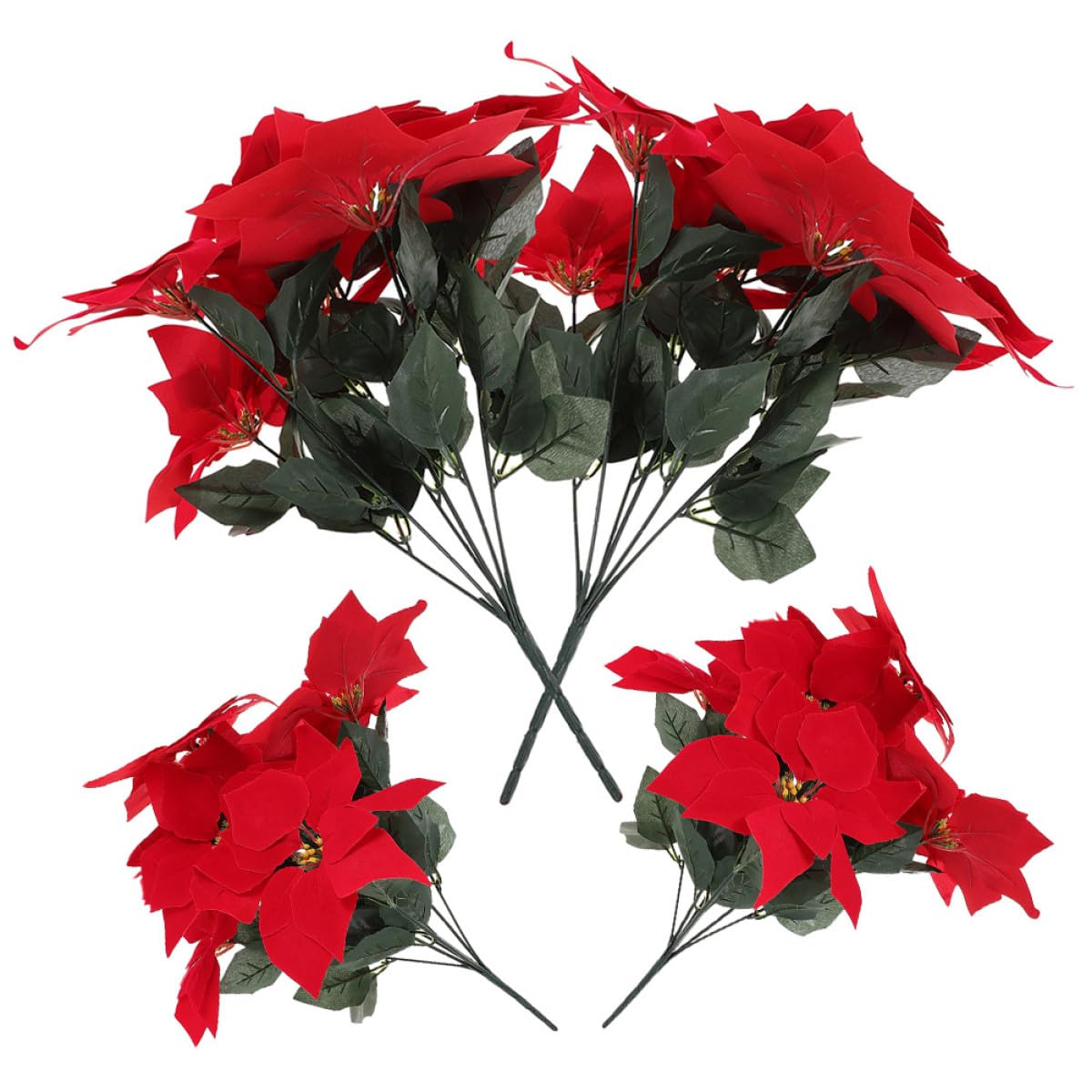 Künstlicher Weihnachtsstern 4 Stück mit 7 Köpfen Realistische Kunststoffpflanze für Weihnachtsdekoration Innen und Außen Langlebiger Poinsettia Strauß für Wohn und Arbeitsräume