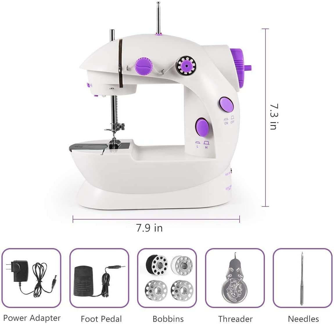 Mini Sewing Machine, Upgraded Model in 2020, Portable Multi-Function Assistant at Home with Foot Pedal 4 Coils (Lea2) and Extension Table (White), Also Used for Travel