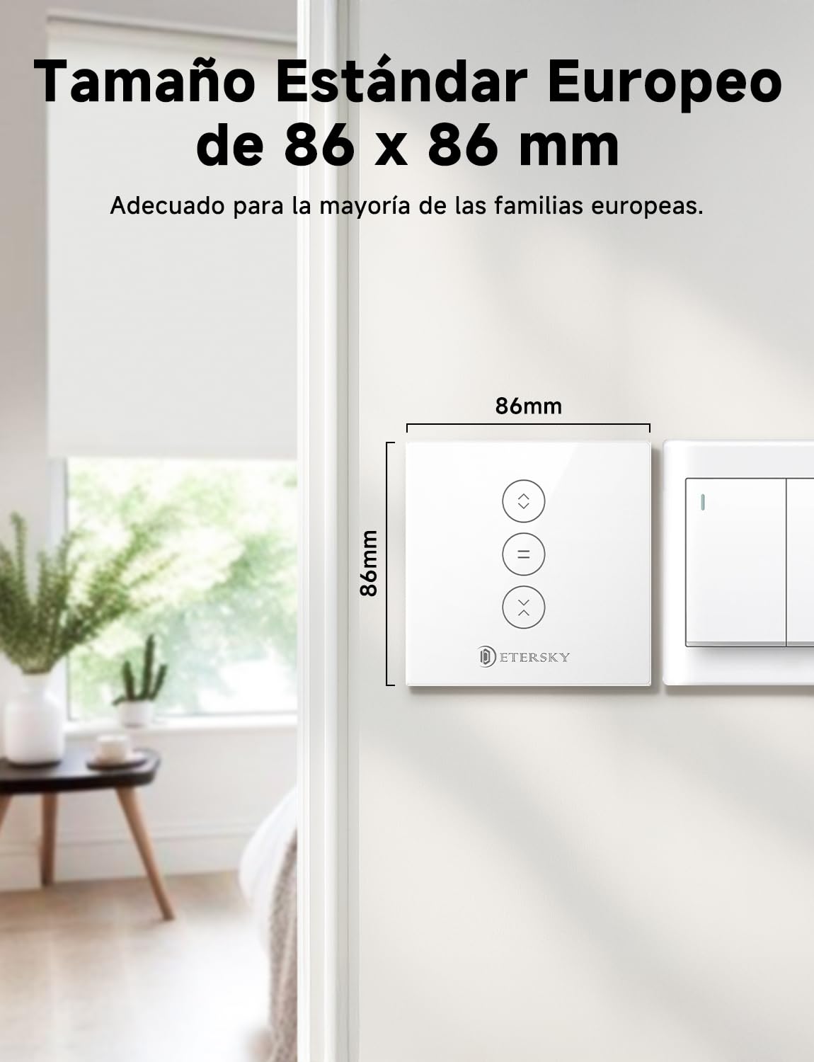 【LED Controlable】Wifi Interruptor Persiana, Etersky Interruptor Táctil Inteligente WiFi Controlable de APP y Voz, Compatible con Alexa/Google Home con Temprizador para Motor Persiana Tubular