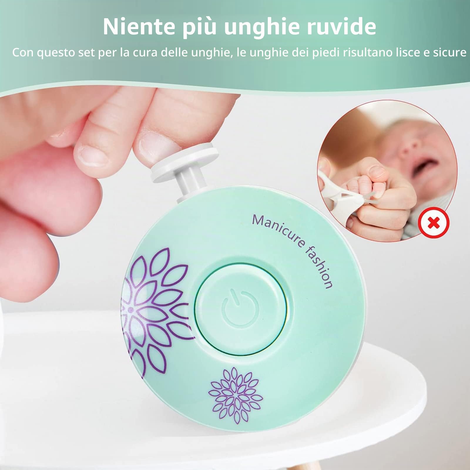 Tagliaunghie Neonato,Lima unghie neonato,Lima Unghie per Bambini 6 in 1 Lima per Unghie elettrica per Bambini Lima per unghie elettrica per neonati (Vert)