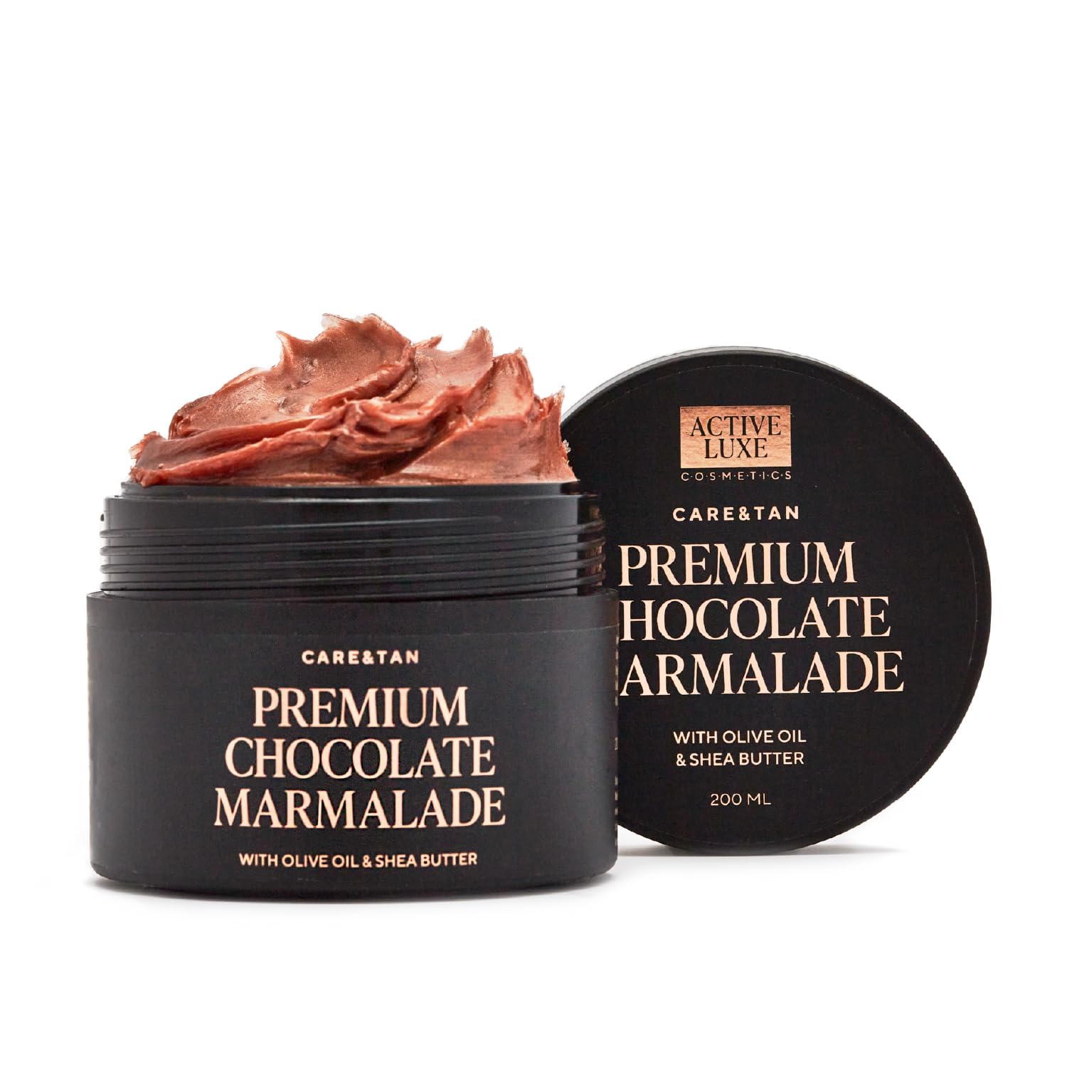 Active Luxe Marmellata di Cioccolato Premium – Crema Abbronzante Rapida con Carota e Olio d'Oliva – Crema Abbronzante Corpo per un Teint Più Scuro (200 ml)