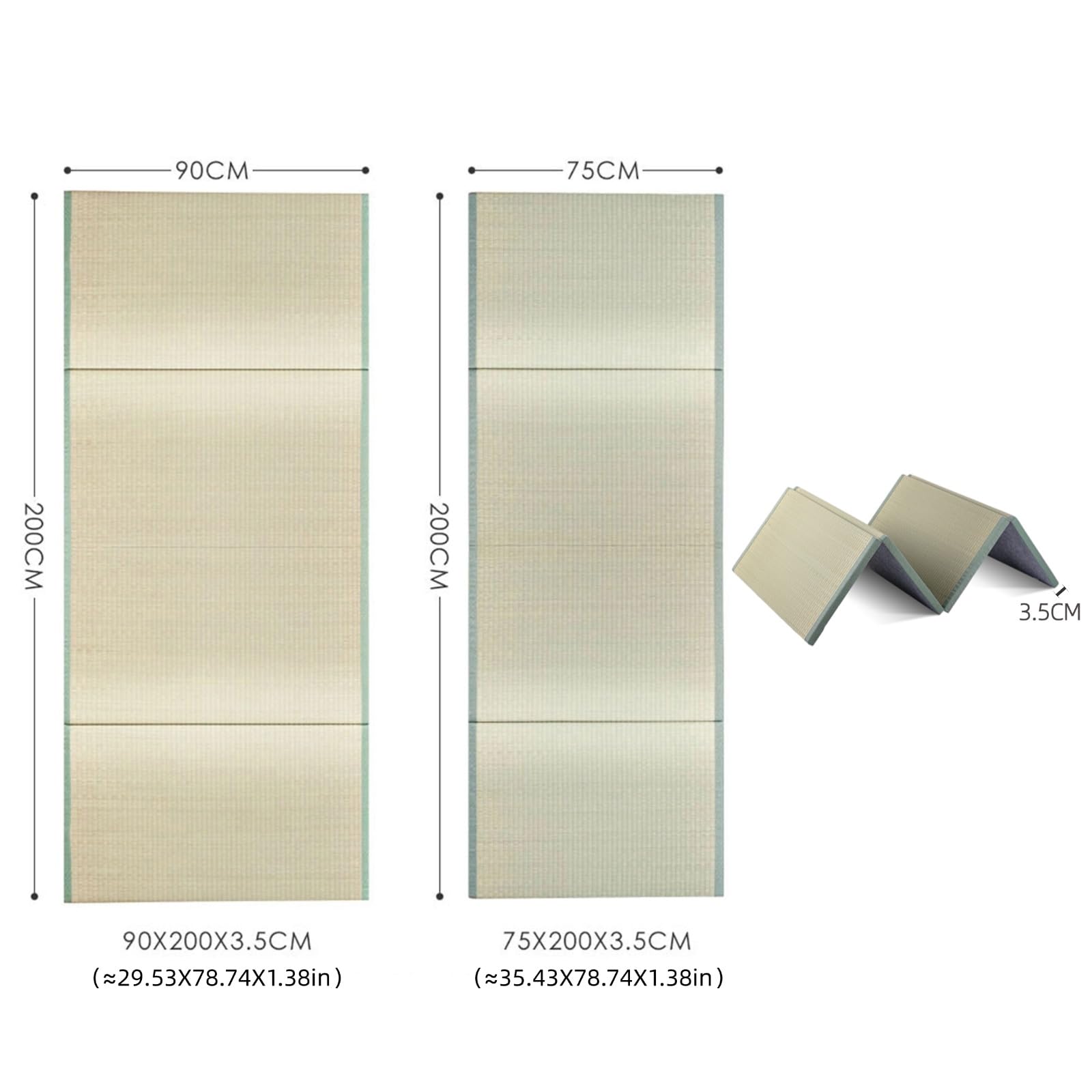 Natürliche Tatami-Matte aus Schilfgras, 4-Fach Faltbares Design, Traditionelle Bodenmatte, 75x200x3.5cm