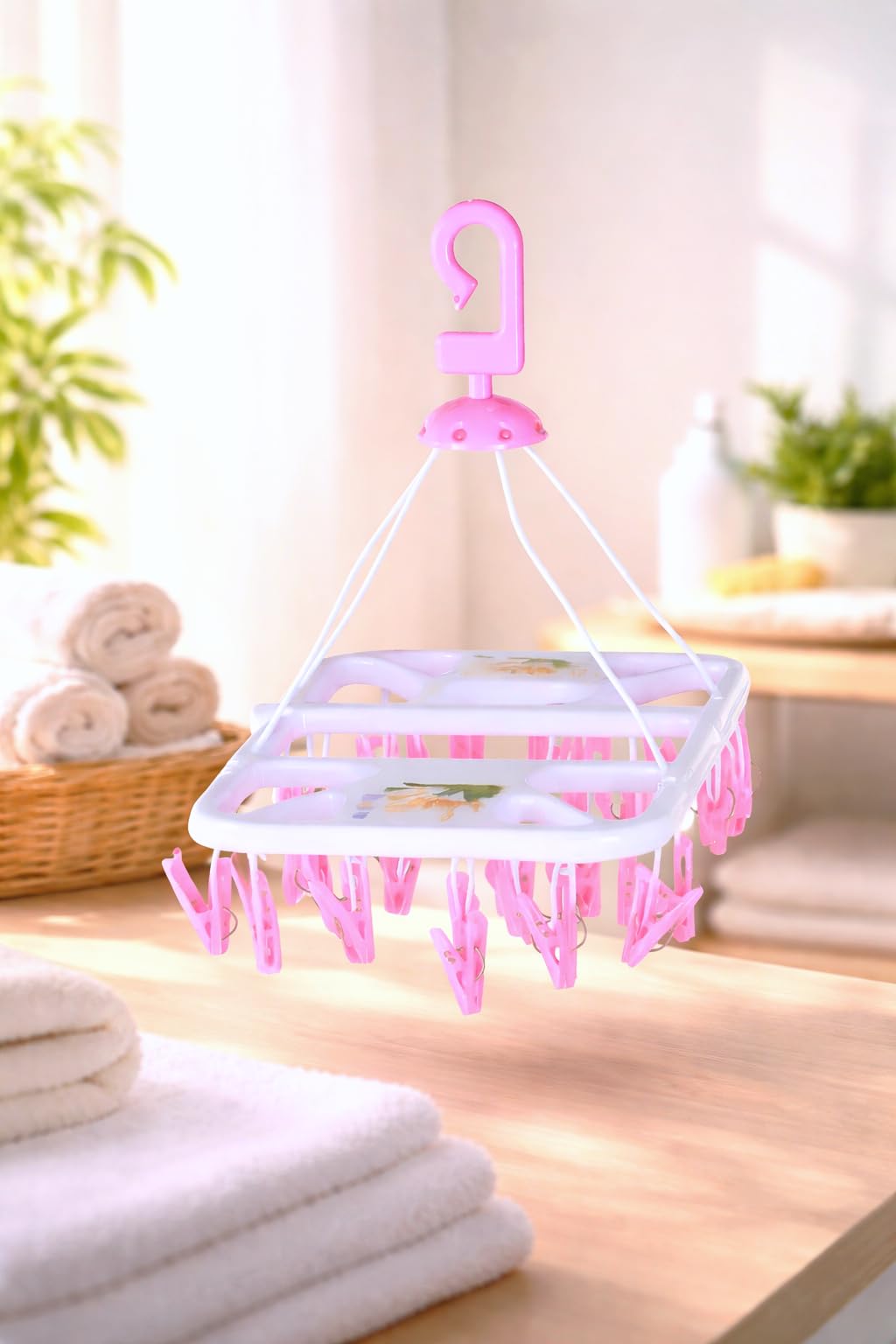 AMENSHREE Plastic Square Cloth Drying Stand Hanger with 28 Clips/pegs, Virgin Plastic Baby Clothes Hanger Stand, Color Blue or Pink 3