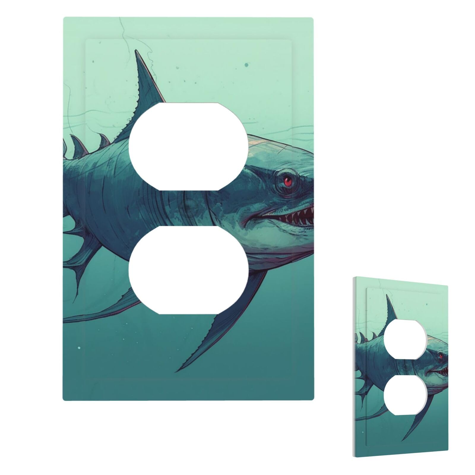 Long Fish Wall Plate Cover Duplex, Modern Decorative Light Switch Cover Unbreakable Receptacle Outlet Covers for Living Room Bedroom Decor