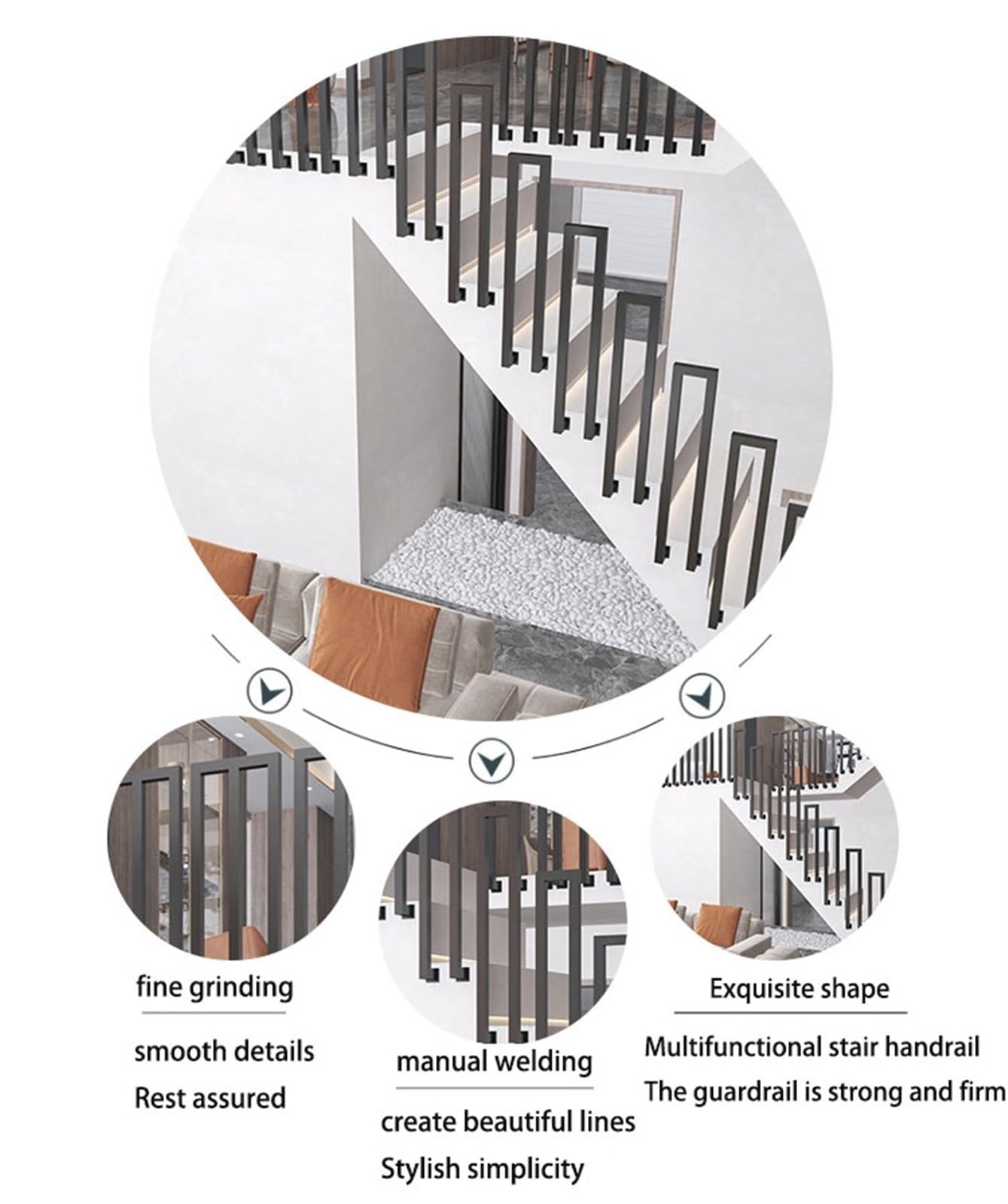 Cartel de hierro forjado negro en forma de U/M para exteriores, resistente, para escaleras, cubiertas, balcones y terrazas, ideal para uso en interiores y exteriores, juego de 4 piezas