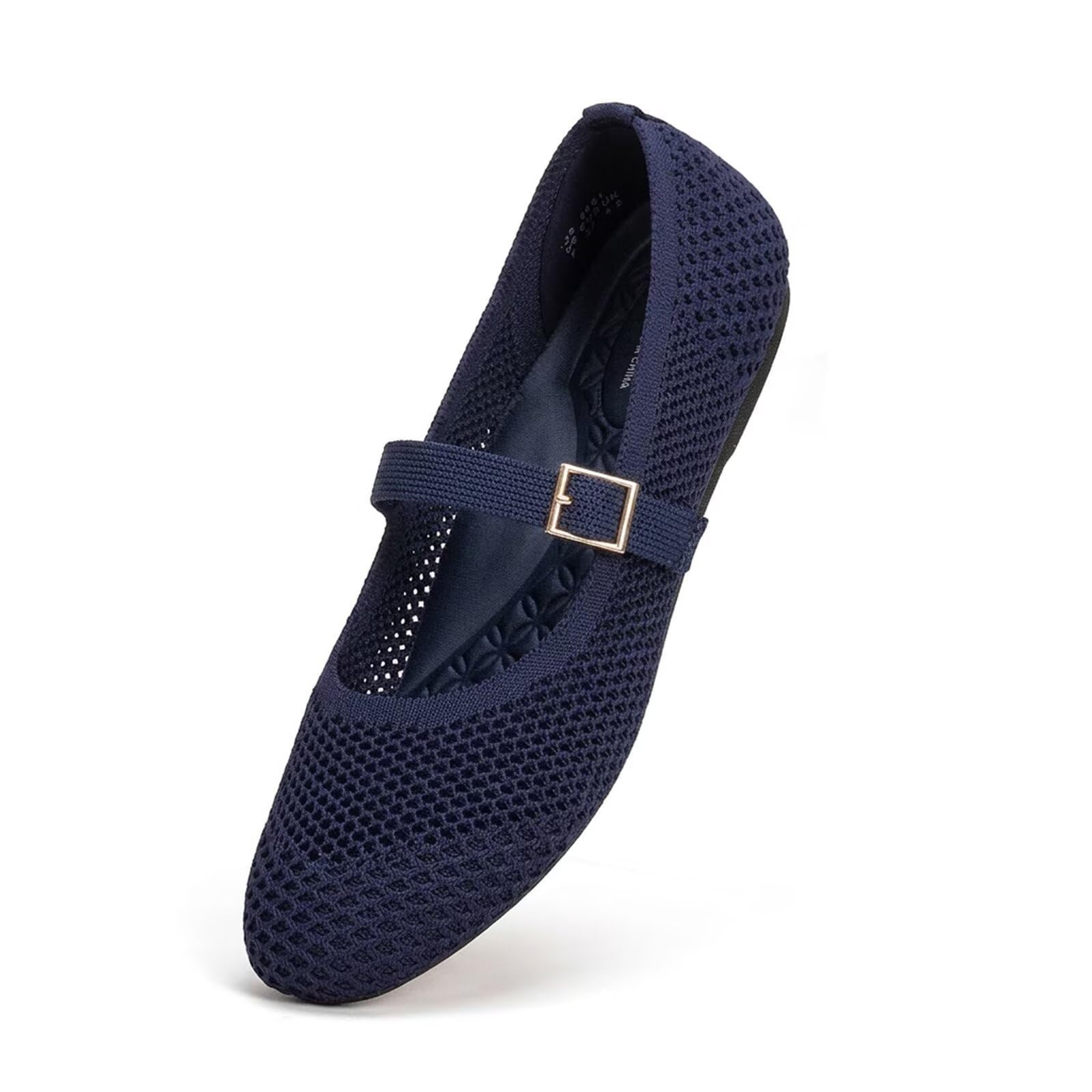 Frank Mully Women's Mary Jane Flats Comfortable Dressy Ballet Flats Casual Round Toe Slip On Washable Knitted Fabric Office Work Woman Shoes