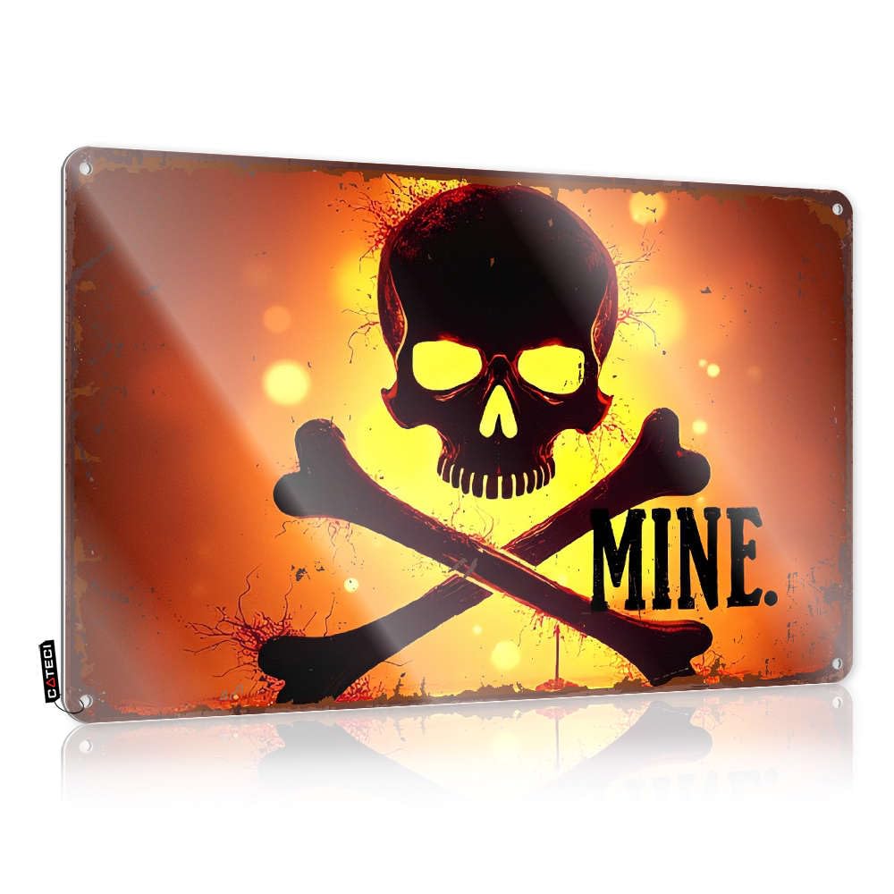 Sujd Men's Colour Tin Sign Fun Decoration Decor Retro & Caution Metal Folded Edge : Jolly Roger: Danger Ahead! For Man Cave | Cowboy Bedroom