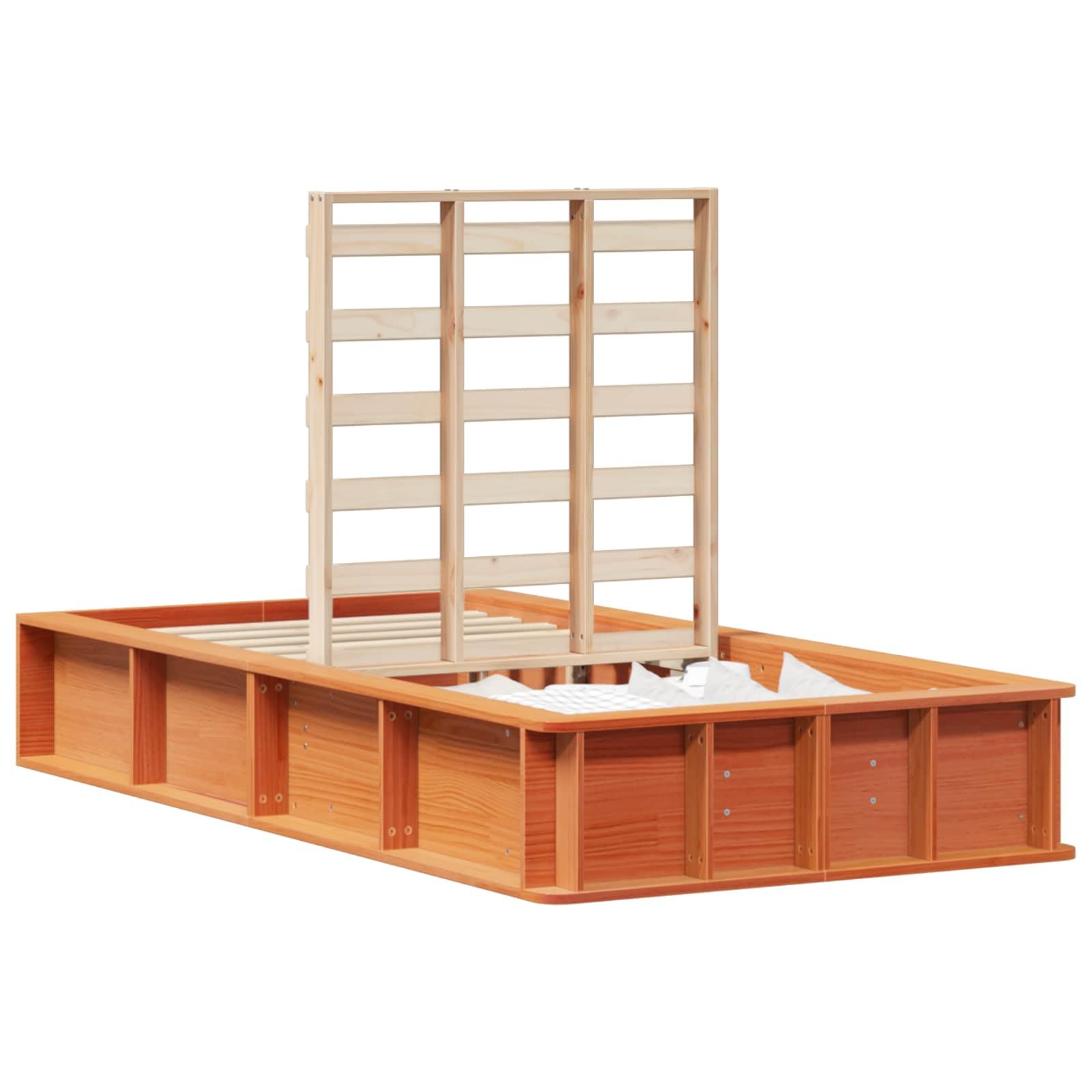 Marco de cama marrón cera, 100 x 200 cm, madera de pino maciza, estructura individual con somier, robusta cama de plataforma para adultos y jóvenes, muebles de dormitorio duraderos