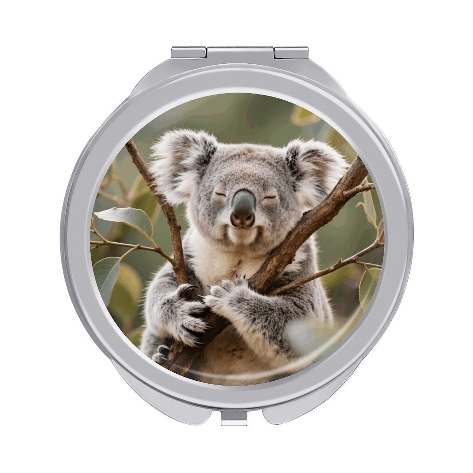 FodPand Compact Hand Mirror with 1x/2x Magnifying Round Travel Makeup Mirror Mini Foldable Koala Cosmetic Mirrors Travel Essentials Gift for Women Girl Portable for Pocket Purse -Silver